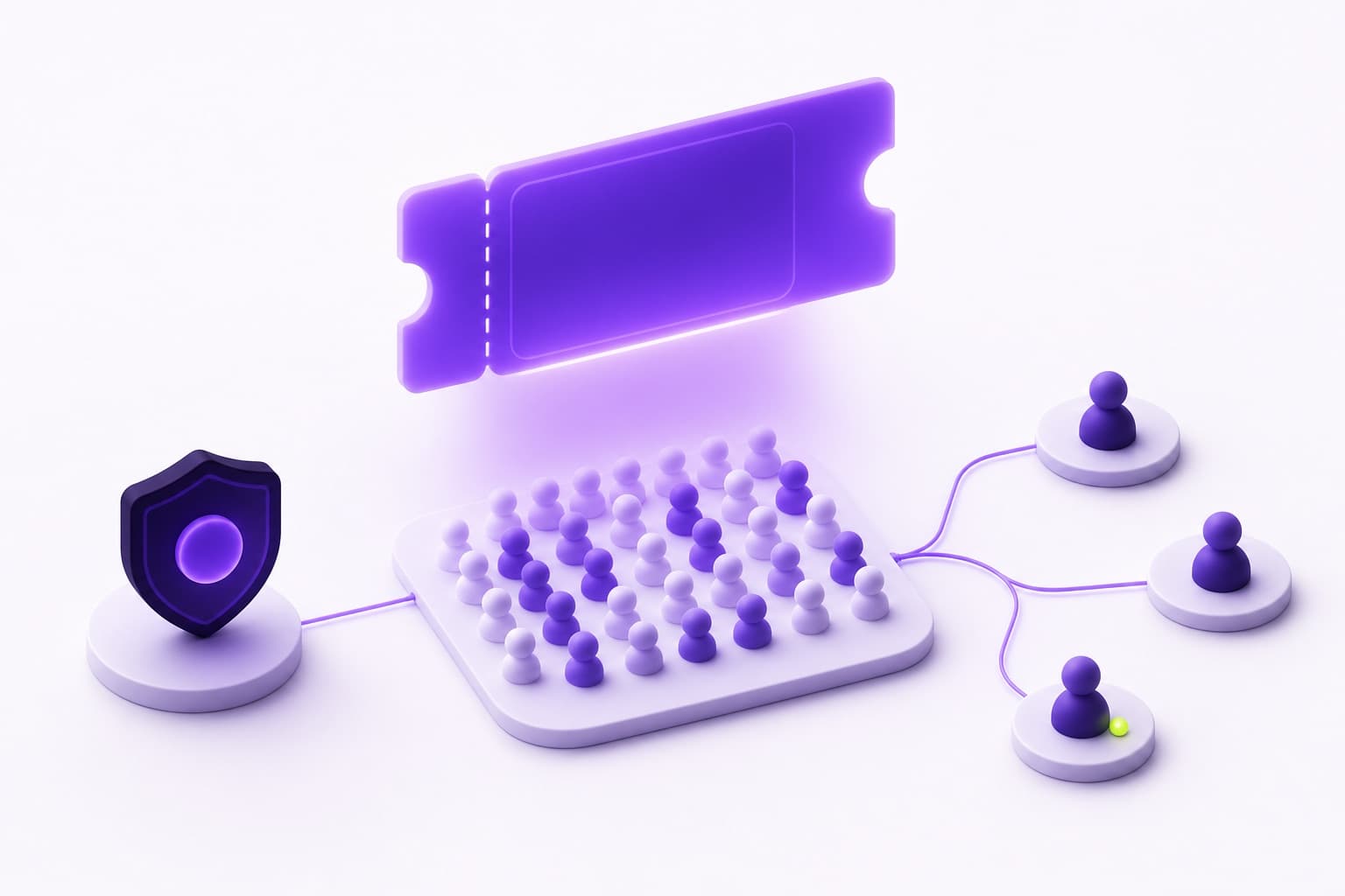 Abstract event ticket with check-in and payment nodes